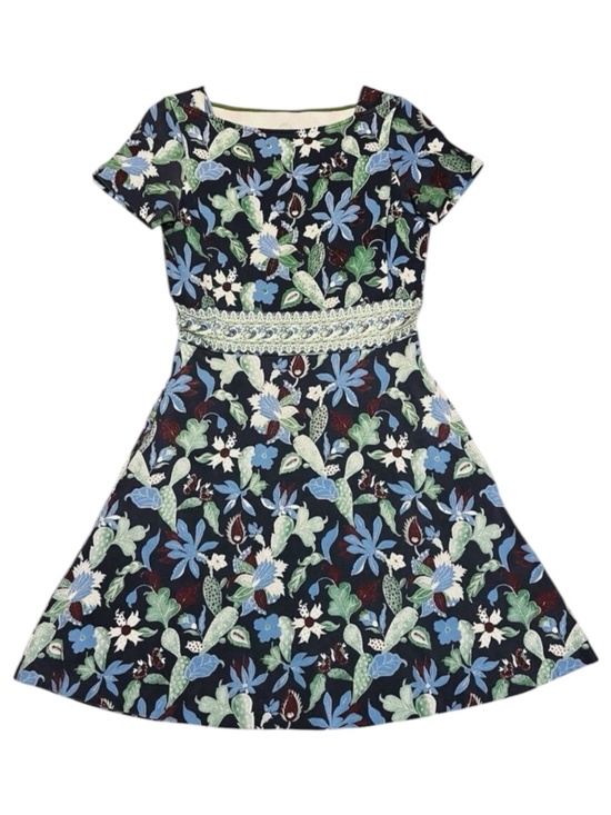 Tory Burch Dresses & Skirts - TORY BURCH Wisteria Garden Flare A Line Dress Floral Cotton Navy Blue Green XS